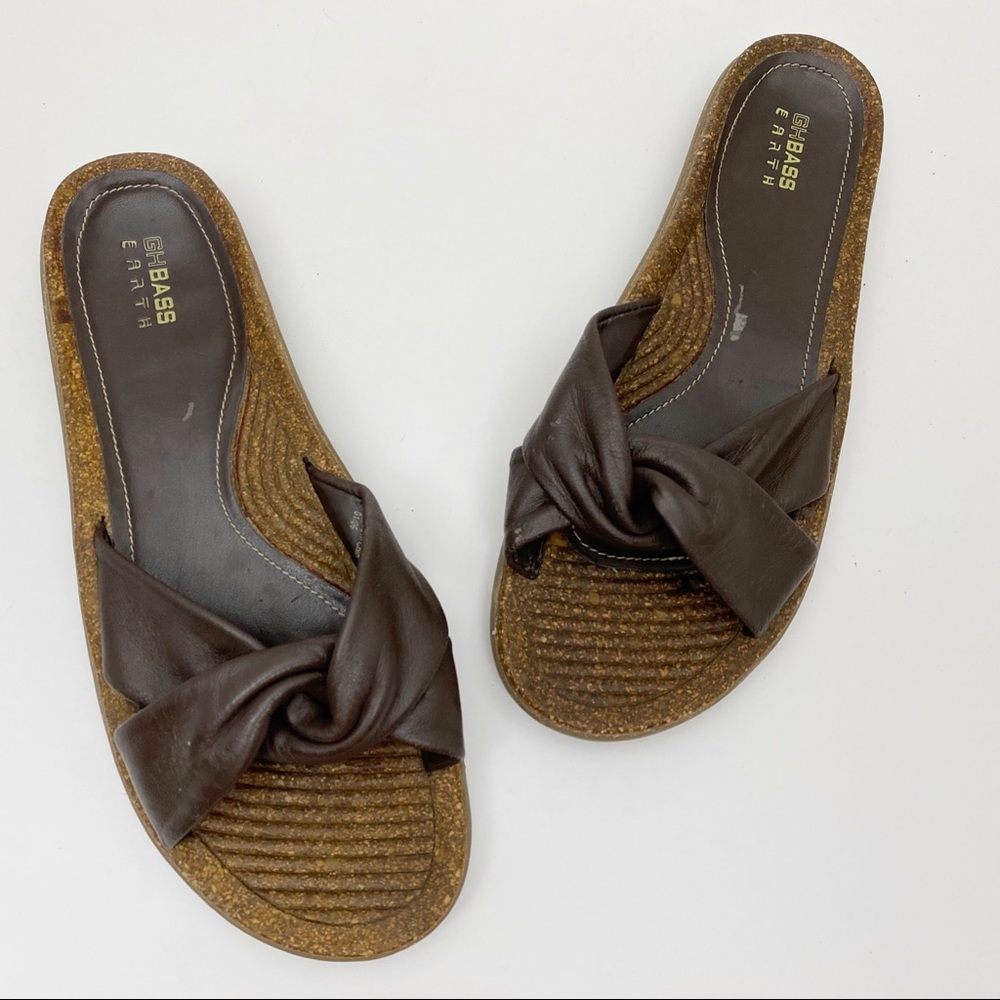 BASS Cloud Brown Leather Twist Flat Slides Sandals - Size 8M